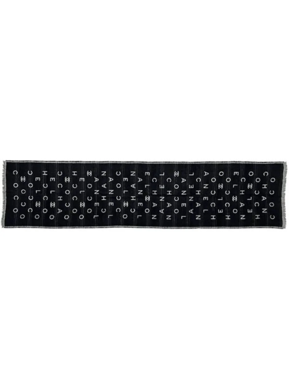 Chanel Shawl Reversible Logo Cashmere Silk Black Scarf